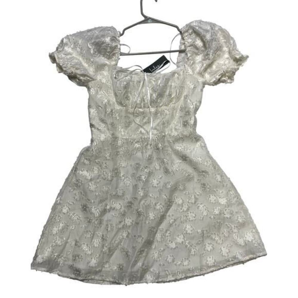LULUS White Textured Floral Jacquard Mini Dress S